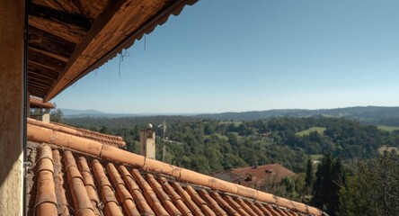 Rustic roofline overlooking lush and sprawling scenery