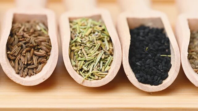 capturing a diverse collection of aromatic dried spices, including pungent chili flakes