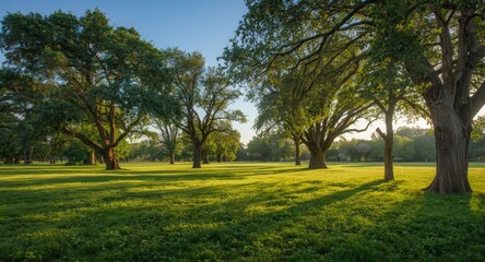 Obraz premium Open grasslands with tall trees casting gentle shadows