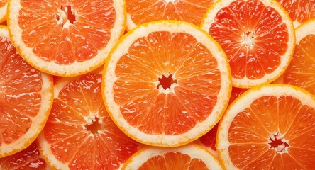 Closeup composition of freshly sliced citrus grapefruit