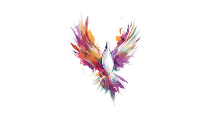 Fototapeta premium Colorful, abstract illustration depicts a bird with spread wings, composed of paint-like textures