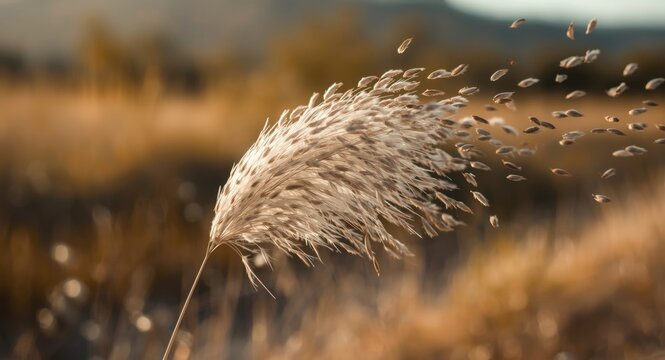 Natural wind seed dispersion by pappus plants with feather texture