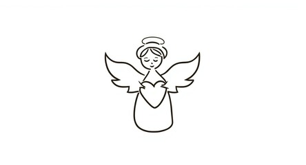 Naklejka premium Minimalist single line Christmas angel holding heart for apparel logo design
