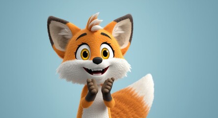Fototapeta premium Playful 3D Fox Character Joyfully Clapping Its Paws