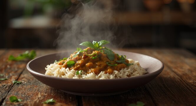 Nutritious dal and zucchini rice meal with herbs