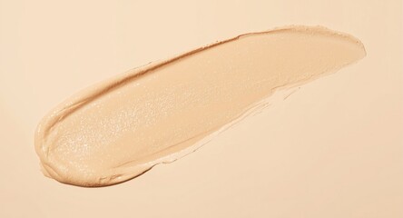Fototapeta premium Blended makeup foundation texture on beige skin care cream backdrop with copy space