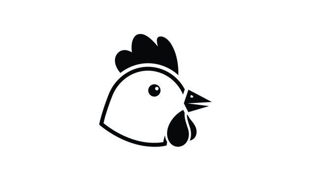 Bold black silhouette of a chicken head showing the comb, beak, and wattle on a plain white background for farm logo design.