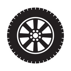 Obraz premium A simplified black and white illustration of an automotive tire with a spoke design