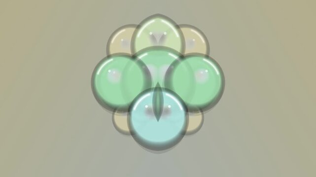 Four green buttons arranged around a central blue button on a grey background