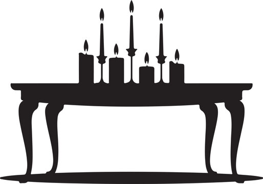 Black silhouette of candelabra on table candles