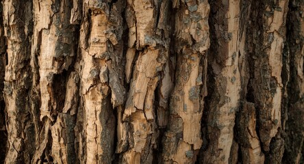 Obraz premium smooth rough aged tree bark texture background with deep cracks and natural grain in soft daylight