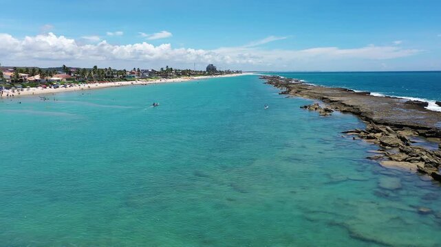 Wonderful panoramic view of the turquoise waters of Barra de Sao Miguel beach in February 2026 near Maceio, Alagoas State, Brazil 