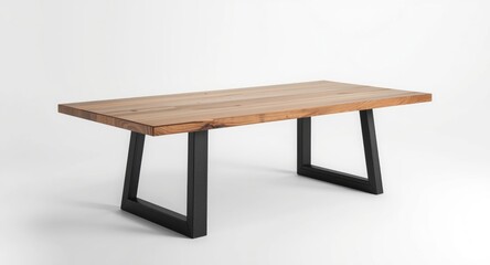 Fototapeta premium modern wooden table with sturdy black metal legs isolated on white background