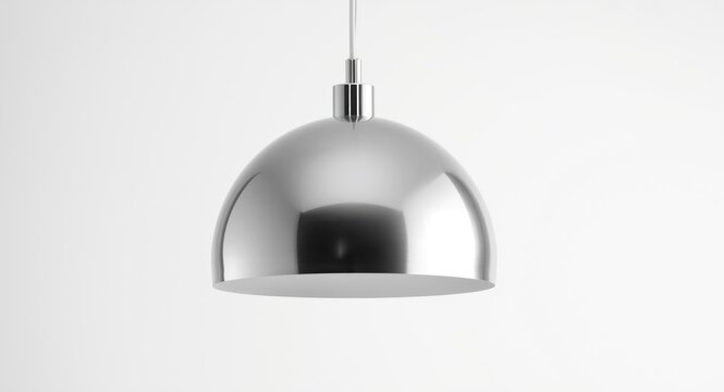 Streamlined silver dome pendant ceiling lamp isolated on a clean white background