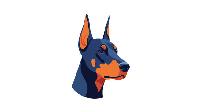 Bold and detailed portrait of a doberman pinscher dog head with distinctive tan markings and alert ears on a white background.