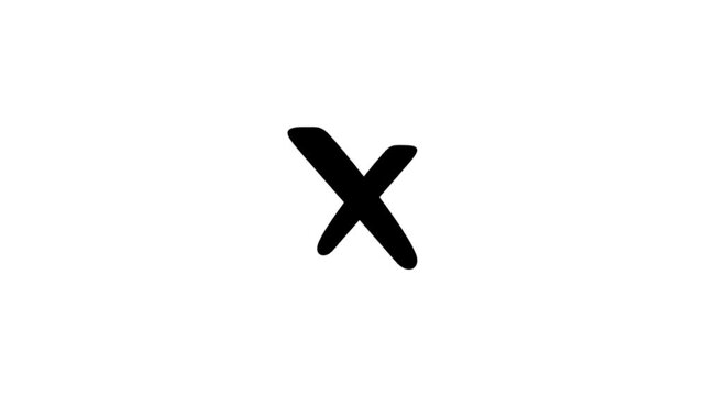 Black handwritten letter X on white background alphabet character
