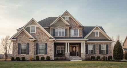 Detailed front angle of a suburban house with visible roof structure