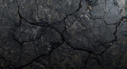 Detailed 3D rock texture with cracks dark natural stone backdrop ample copy space horizontal banner