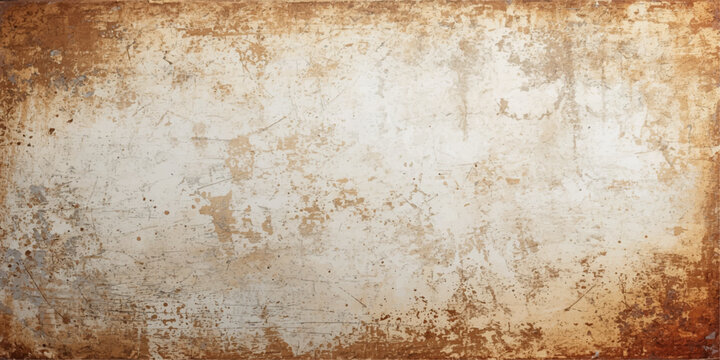 An aged and grungy surface featuring a dirty brown rusty metal texture blended with stained vintage parchment design for an antique weathered backdrop