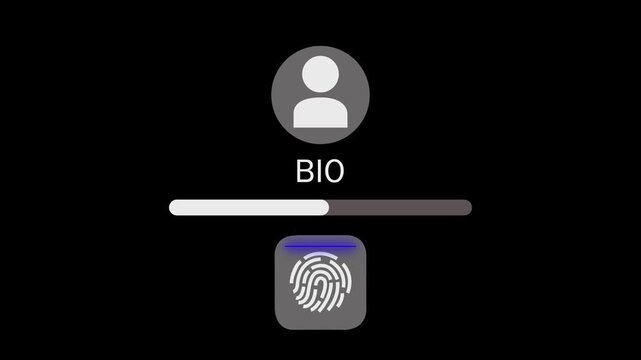 Biometric authentication fingerprint scanner interface with user profile and sliding authorization bar on dark background modern security system U I.. 4k..