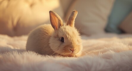 Naklejka premium Sweet female bunny lounging comfortably on soft bed