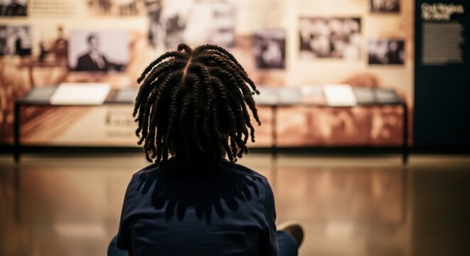 Person with Dreadlocks Sitting in Art Gallery.