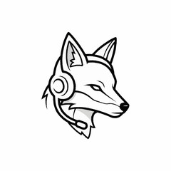 Obraz premium Monochromatic Fox Head with Gaming Headset Logo.