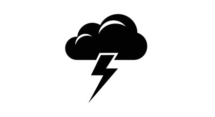 A bold depiction of a storm cloud with a lightning bolt striking downwards.