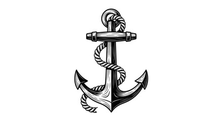 Classic black and white nautical anchor illustration with intricate rope details © Mamun