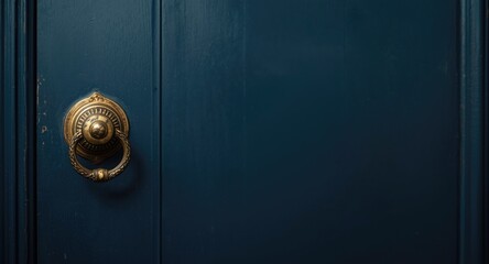 Navy blue door with antique knob highlighting retro design