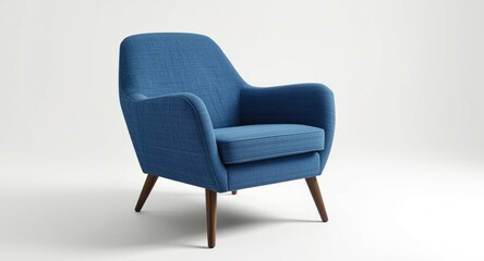 Obraz premium Sleek blue armchair featuring unique texture on spotless white background illustrating contemporary furniture fashion