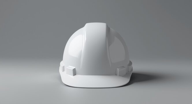 Neutral gray background showcasing a clean white hard hat front view for safety and construction imagery