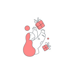Joyful person floating with presents. Symbolizes the happiness people feel after a successful shopping trip. Vector illustration for holidays, sales, and special gift-giving events and promotions