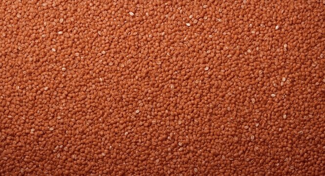 Red lentils texture background captured from above with rough surface and gentle shadow lighting
