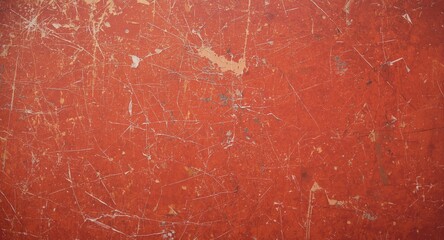 Red and yellow toned wall piece from the 1990s with distinct scratches and surface distress