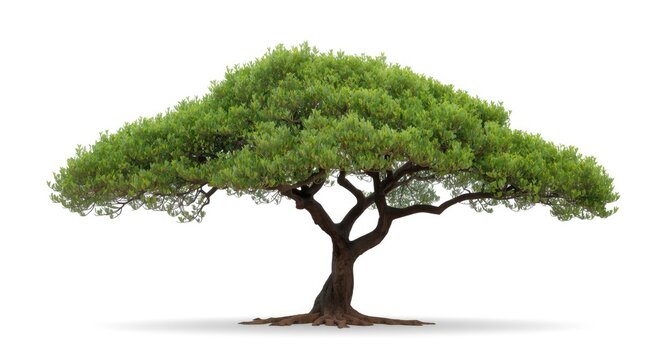 Monkey Pod tree isolated with bright foliage on white background
