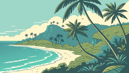 tropical island with palm trees