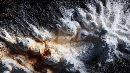 Premium abstract geological texture with dark charcoal stone and golden frothy crystalline veins, Generative AI