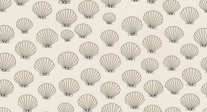 Seamless coastal grey shell pattern with stylized scallop shells