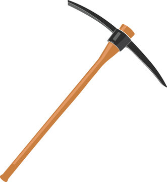 Vector illustration of a pickaxe with a wooden handle side view