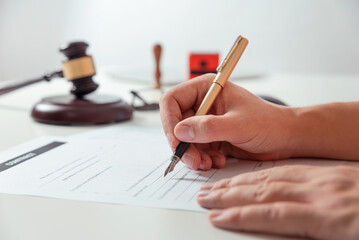 Fototapeta premium Notary signs legal contract close up