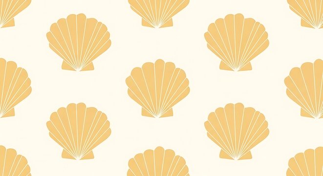 Seamless yellow coastal shell wallpaper pattern with stylized scallop shells