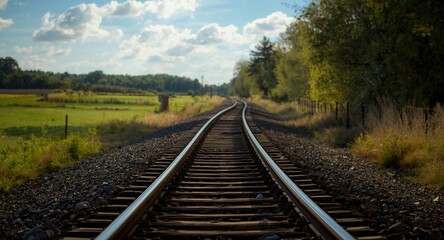 Obraz premium Rail tracks twisting dramatically on a rural route