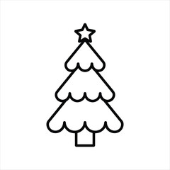 Fototapeta premium Christmas tree outline icon with star. Winter holiday symbol vector illustration.