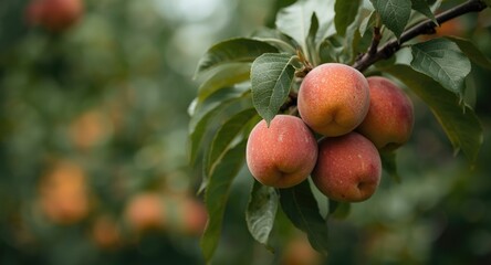 Obraz premium Orchard ripe apricot tree branch with copyspace for text layout