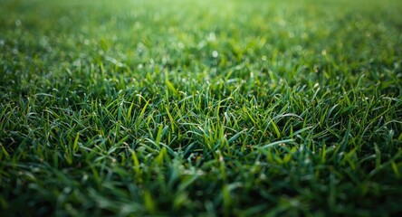 Naklejka premium Spongy lush turf grass texture on football field background