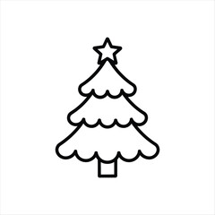 Fototapeta premium Christmas tree outline icon with star. Winter holiday celebration symbol vector illustration.