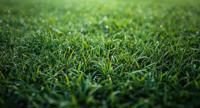 Spongy lush turf grass texture on football field background