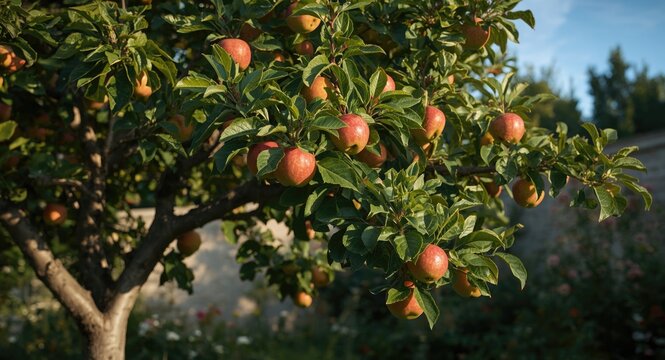 Ornamental rose apple tree with ripe fruit in garden setting