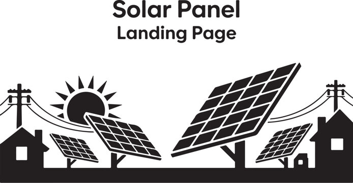 Solar panels on houses with power lines and sun renewable energy